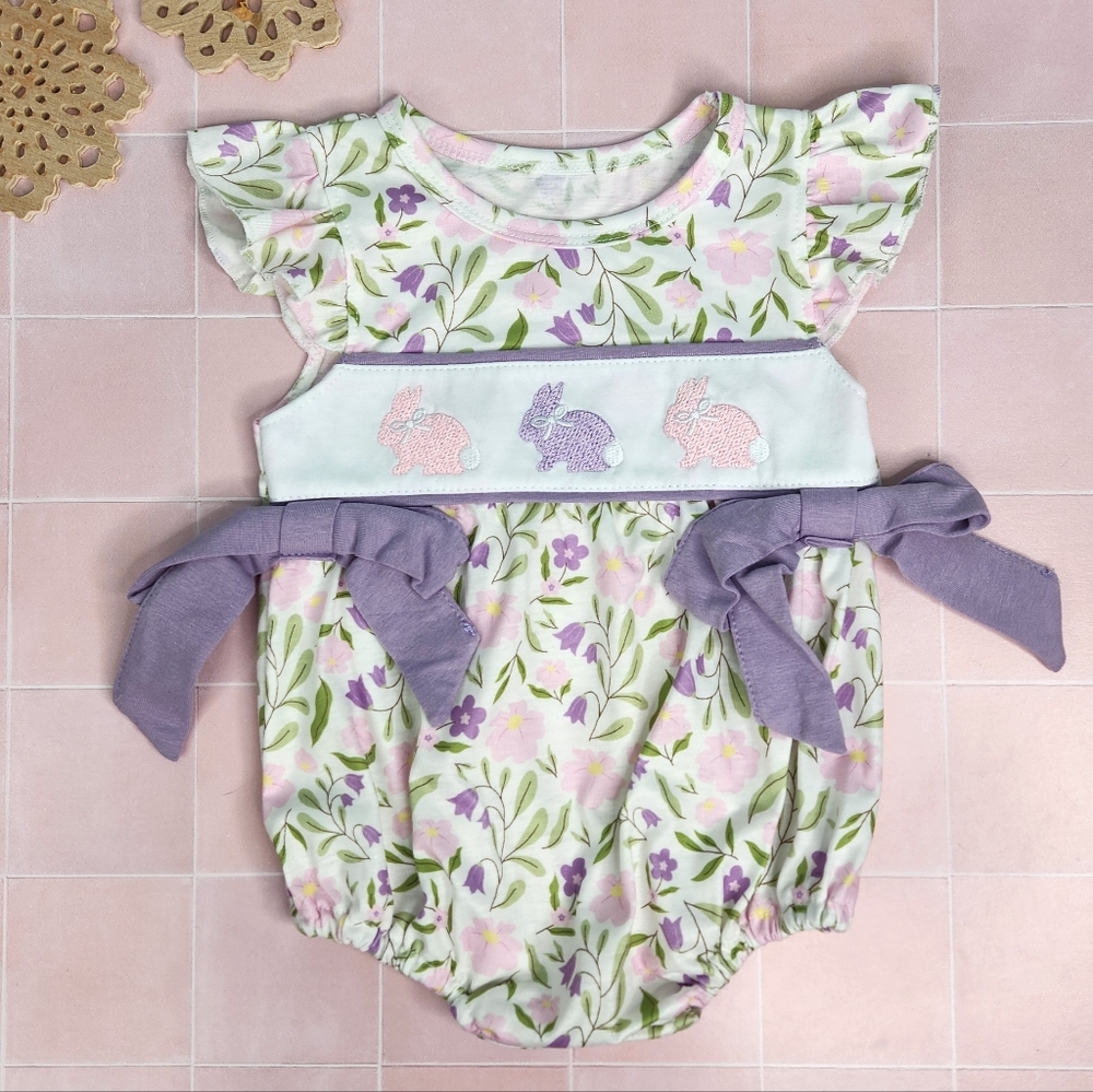 Floral Baby Romper with Bunny Design